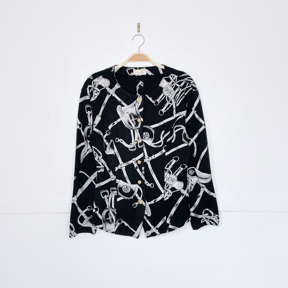 vintage saddle print fitted knit jacket
