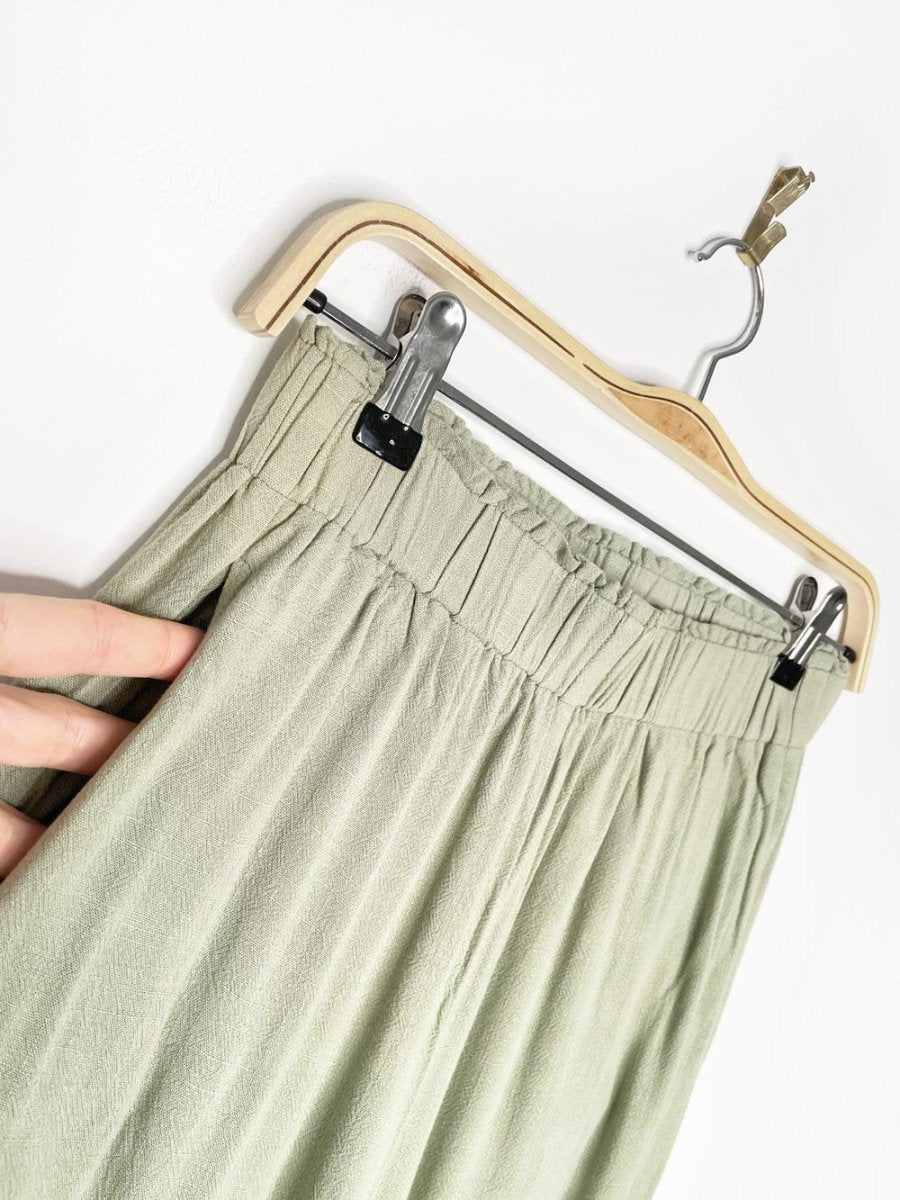 sage green linen - blend wide leg lounge pants - good market thrift store