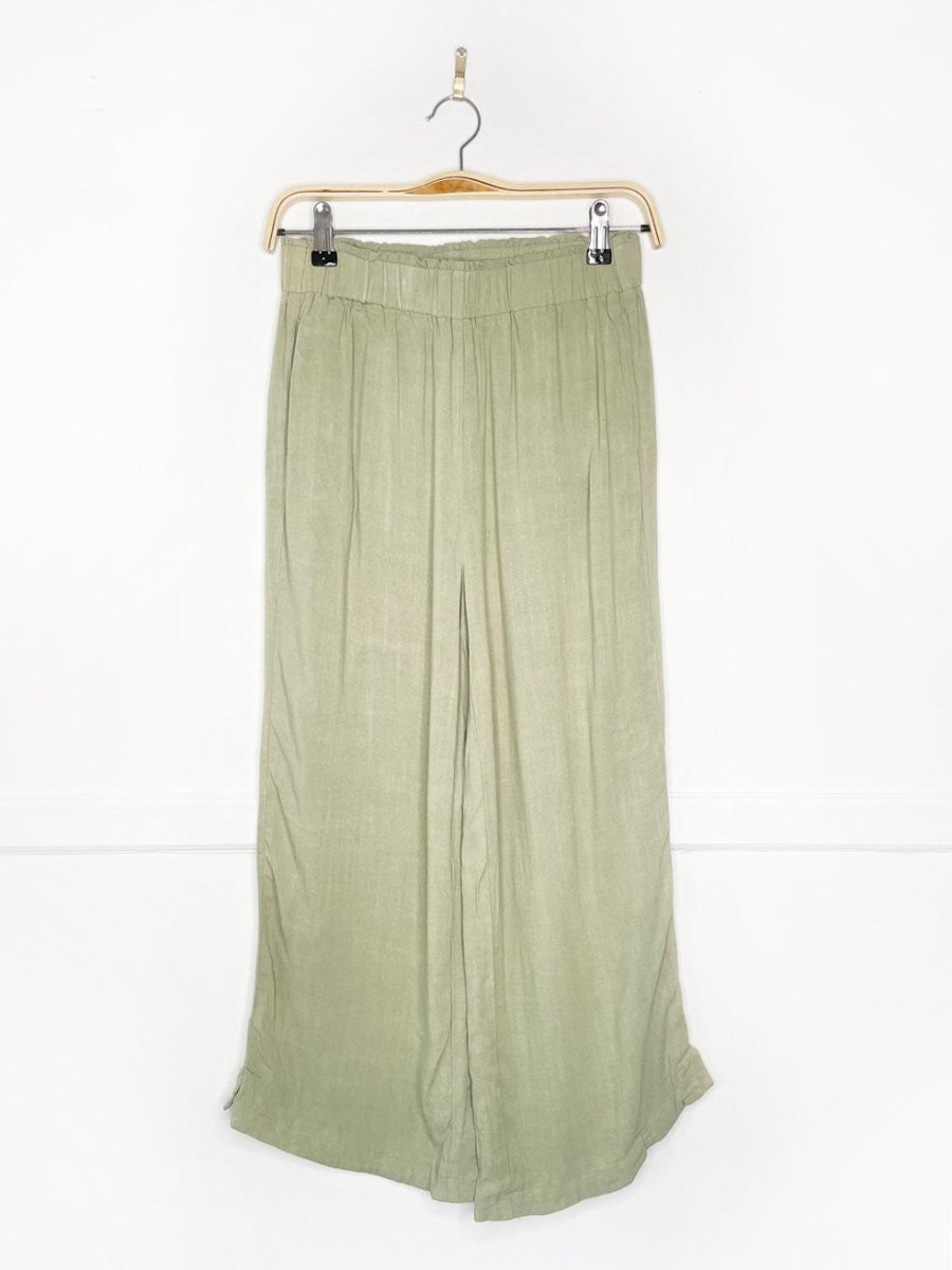 sage green linen - blend wide leg lounge pants - good market thrift store