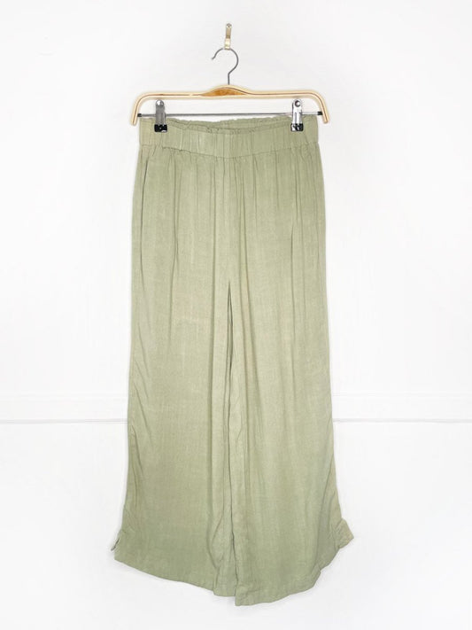 sage green linen - blend wide leg lounge pants - good market thrift store