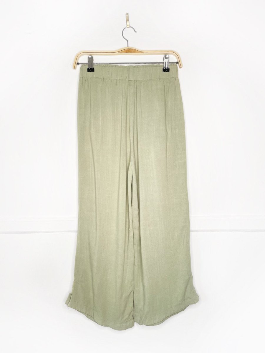 sage green linen - blend wide leg lounge pants - good market thrift store