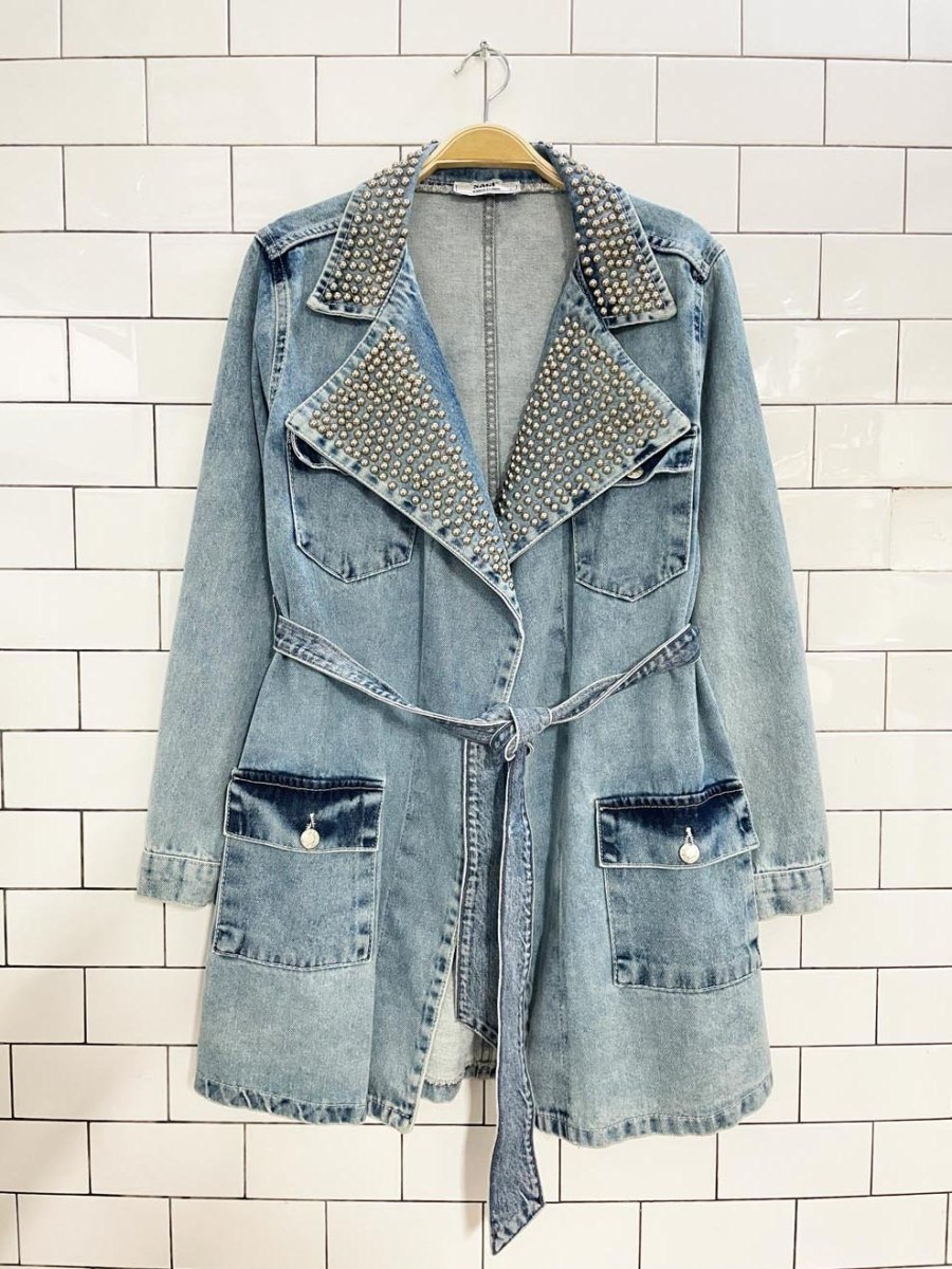 sagi jeans studded collar belted denim jacket - good market thrift store