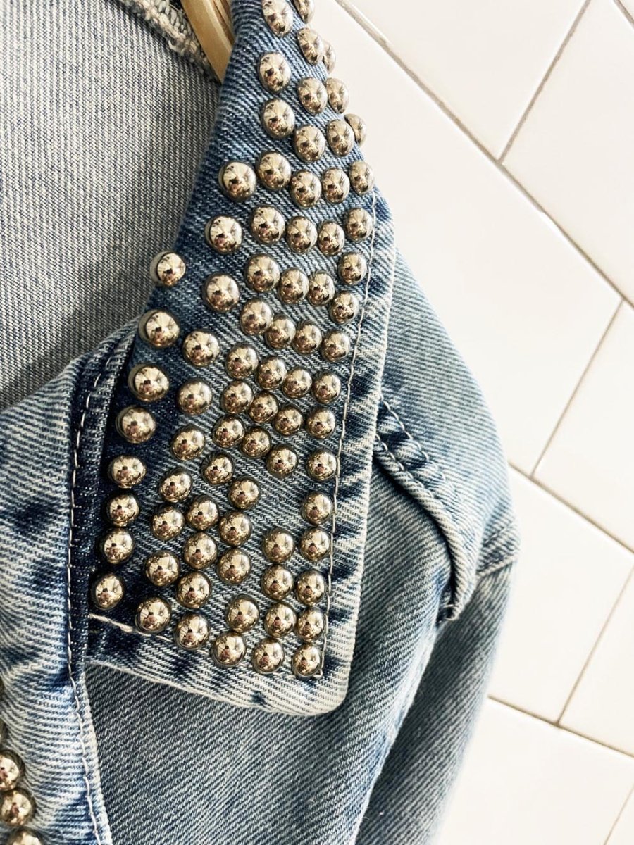 sagi jeans studded collar belted denim jacket - good market thrift store