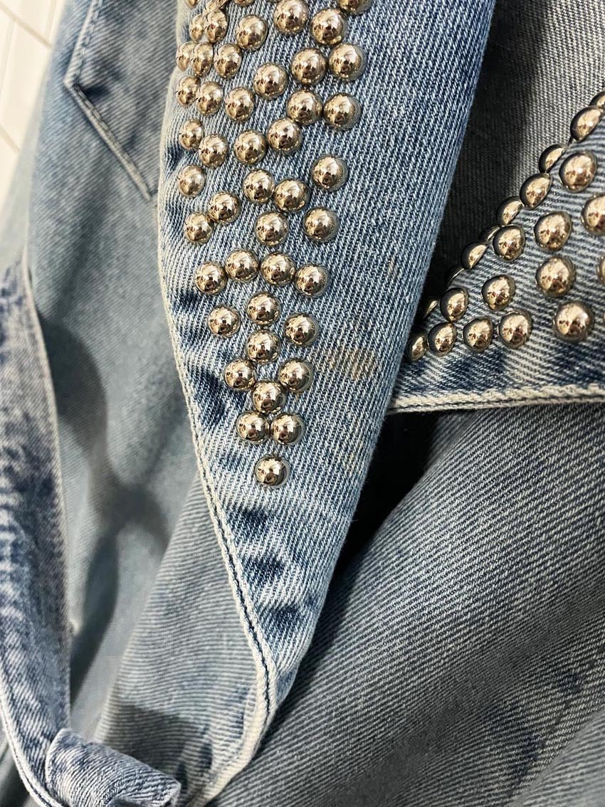 sagi jeans studded collar belted denim jacket - good market thrift store