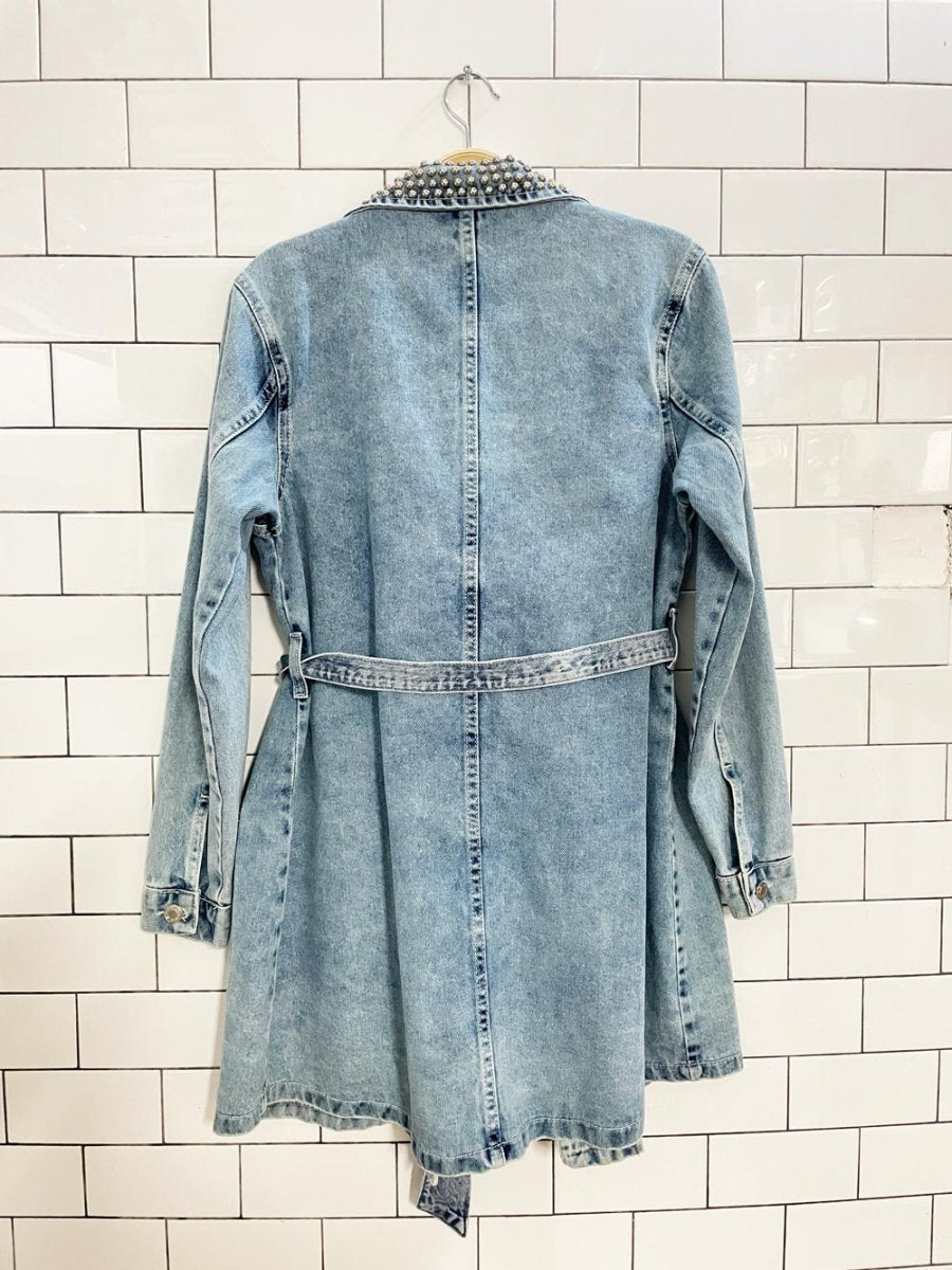 sagi jeans studded collar belted denim jacket - good market thrift store