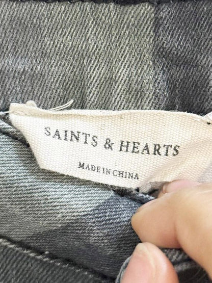 saints & hearts striped frayed bell bottom flared jeans - good market thrift store