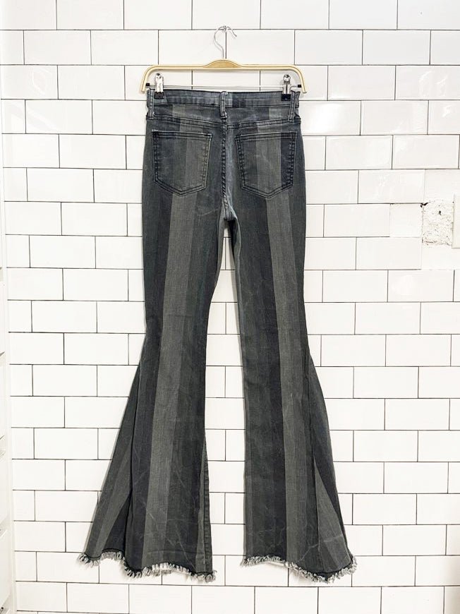 saints & hearts striped frayed bell bottom flared jeans - good market thrift store