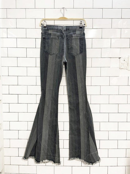 saints & hearts striped frayed bell bottom flared jeans - good market thrift store