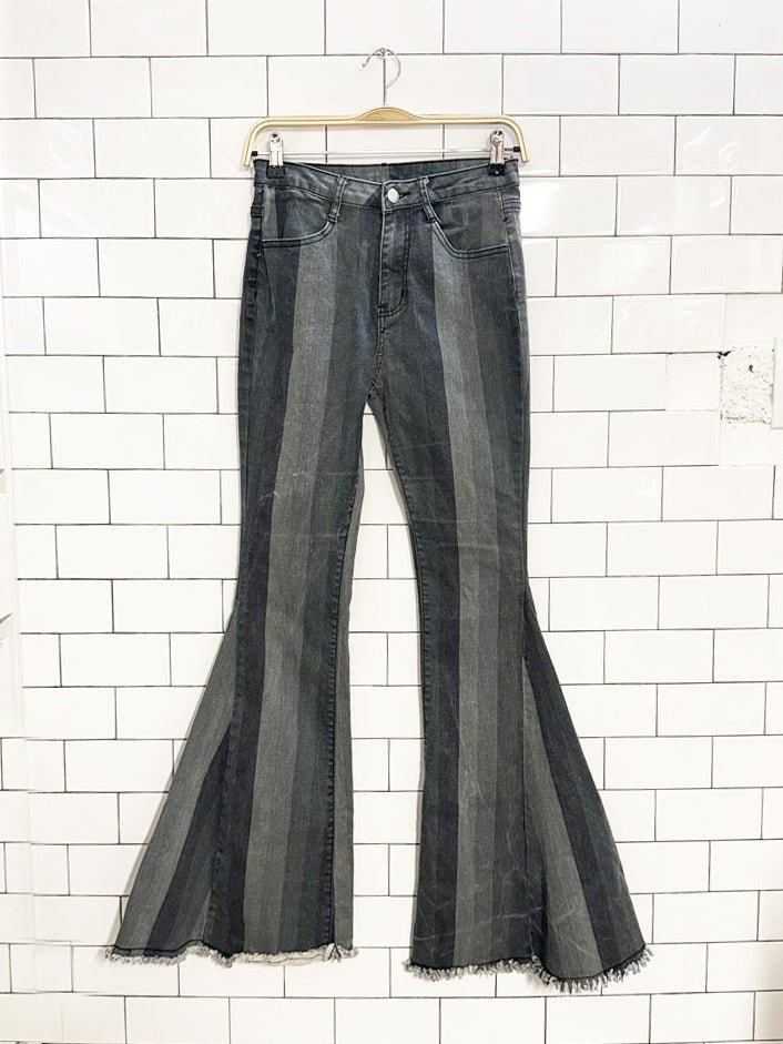 saints & hearts striped frayed bell bottom flared jeans - good market thrift store