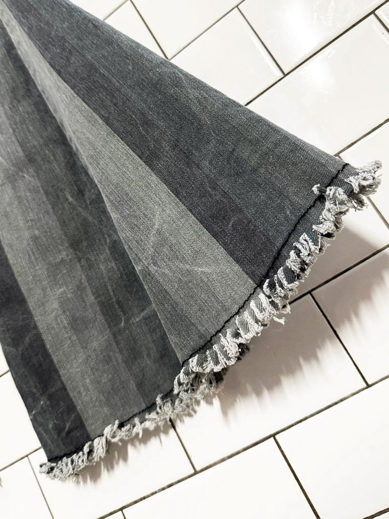 saints & hearts striped frayed bell bottom flared jeans - good market thrift store