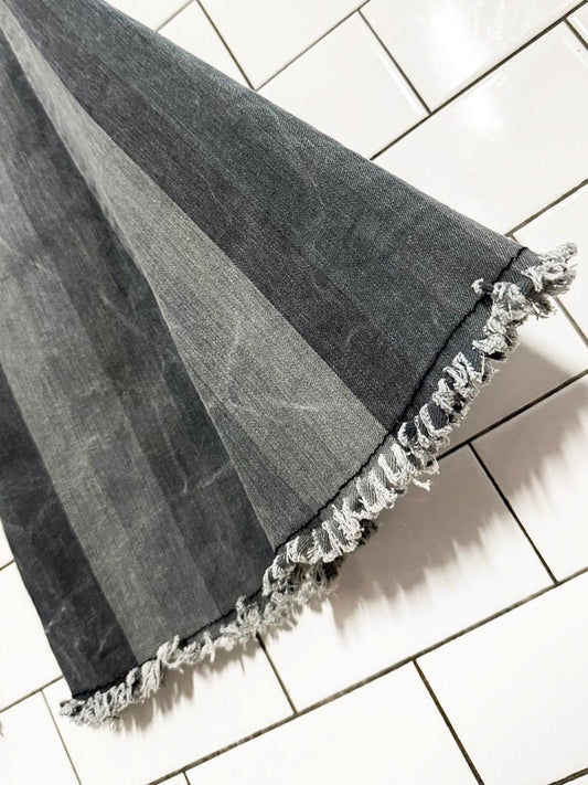 saints & hearts striped frayed bell bottom flared jeans - good market thrift store