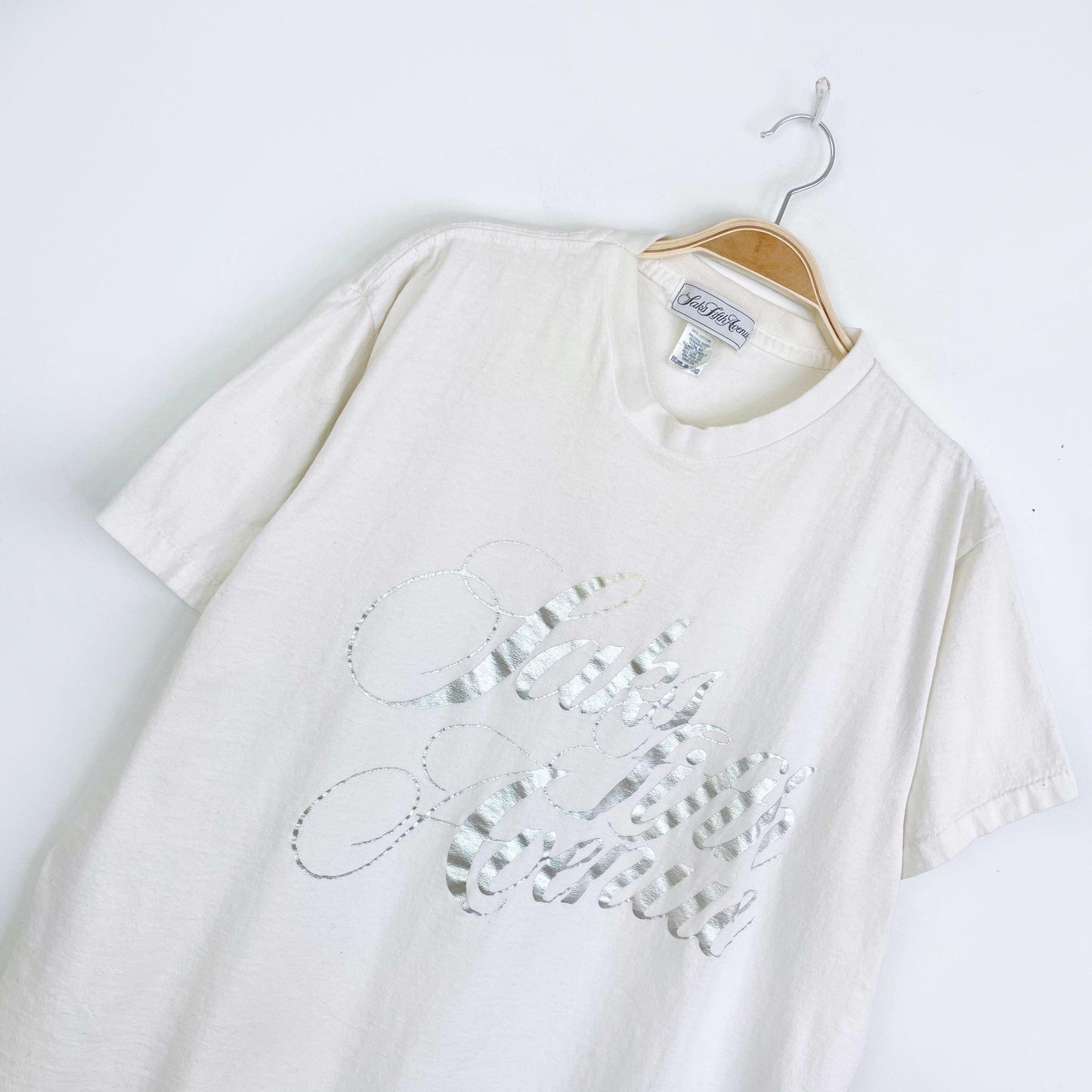 vintage saks fifth avenue metallic logo tee