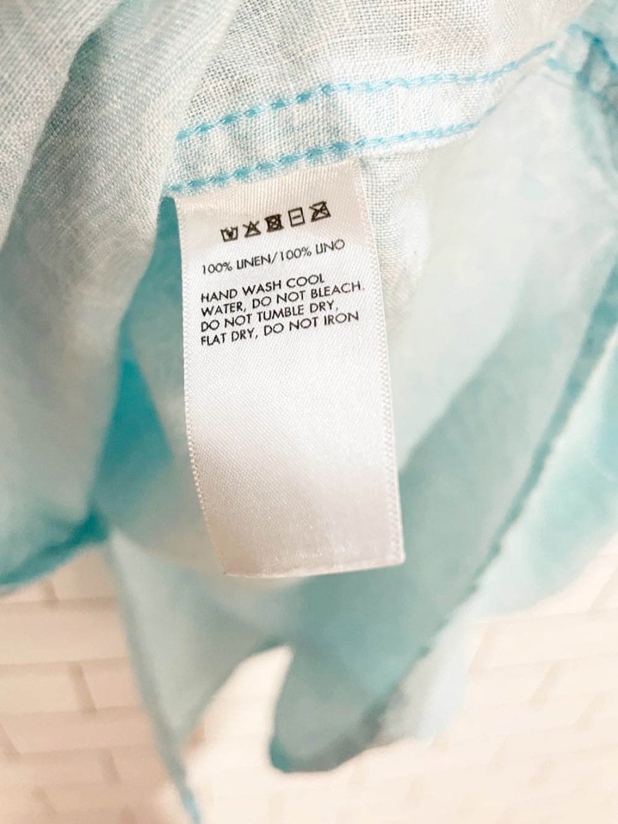saks fifth avenue 100% linen paisley aqua full button shirt - good market thrift store