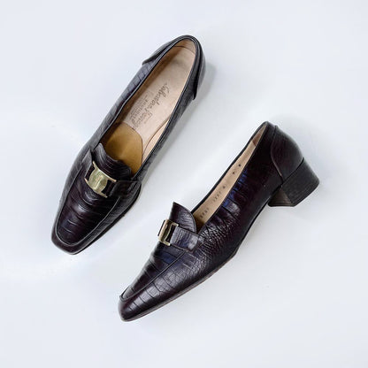 vintage salvatore ferragamo croc low heel loafer