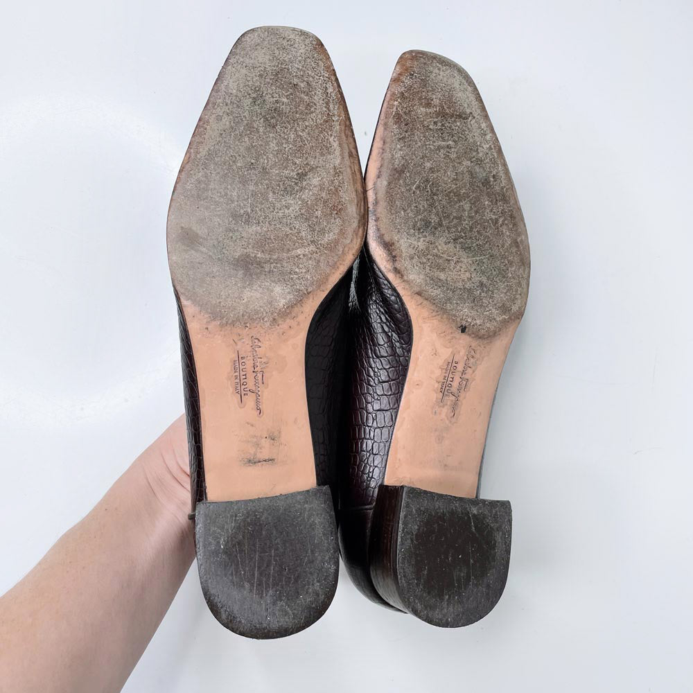 vintage salvatore ferragamo croc low heel loafer
