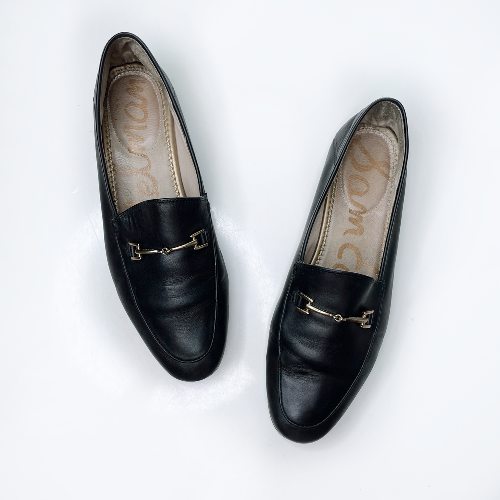 sam edelman black leather loraine horsebit loafers - size 10