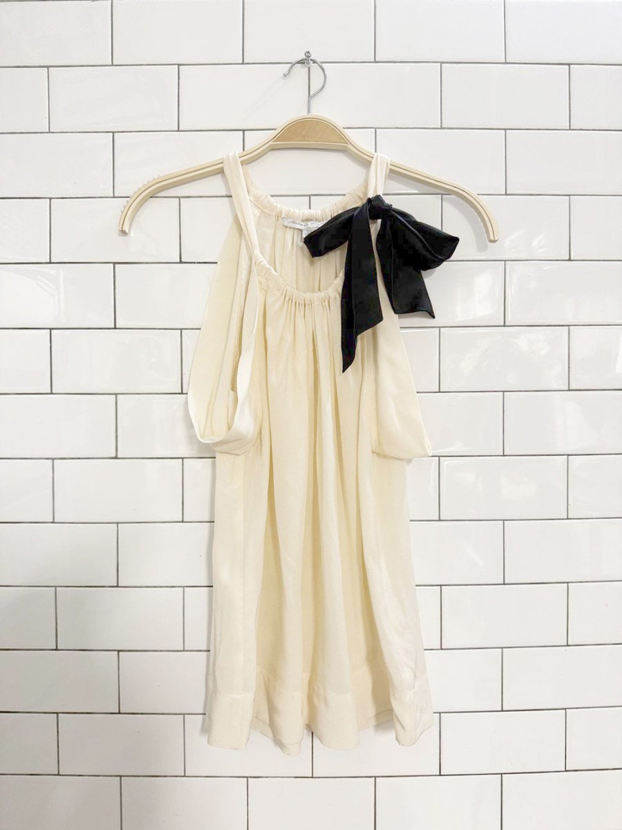sandra angelozzi 100% silk ruched bow sleeveless top - good market thrift store