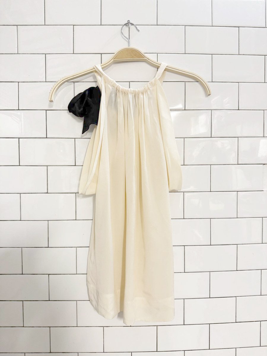sandra angelozzi 100% silk ruched bow sleeveless top - good market thrift store