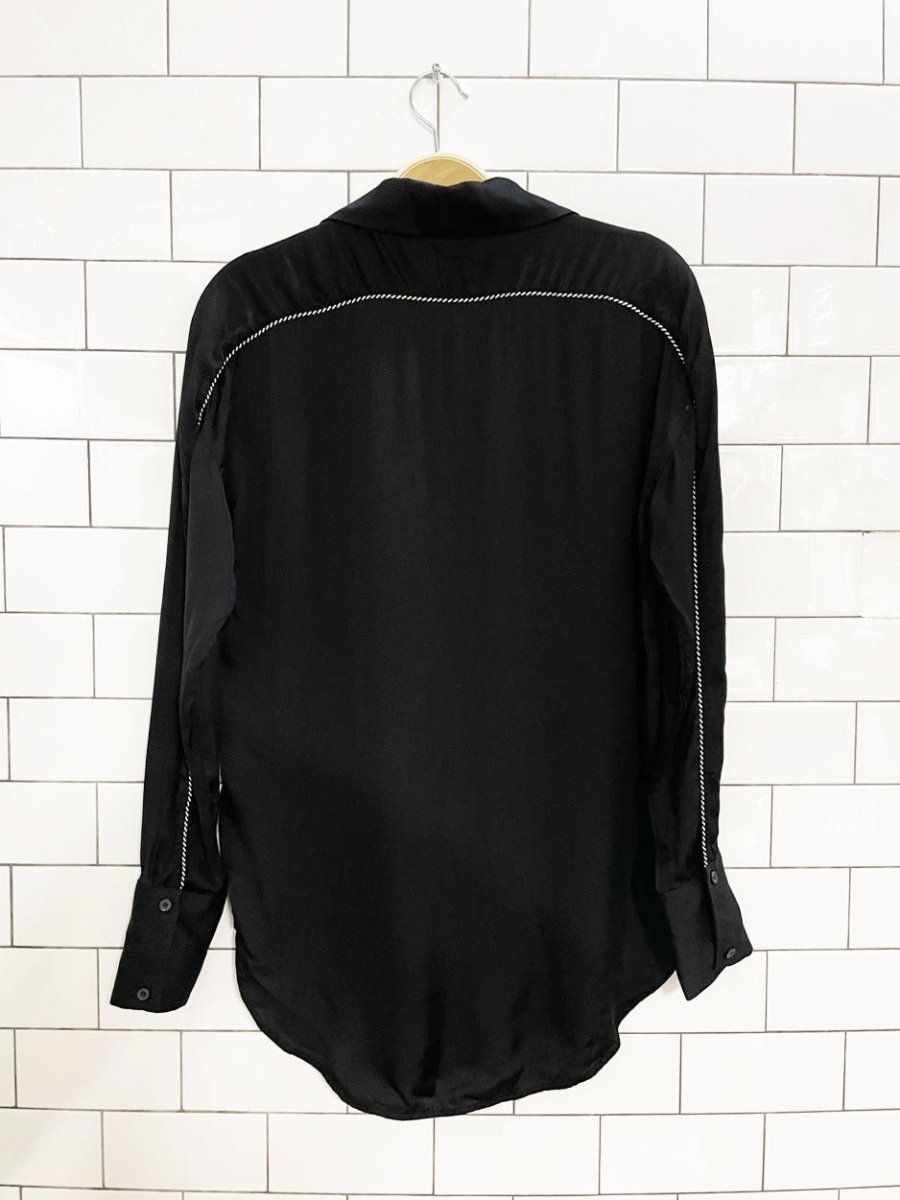 sandro paris hoxton embroidered crane rope trim satin blouse - good market thrift store