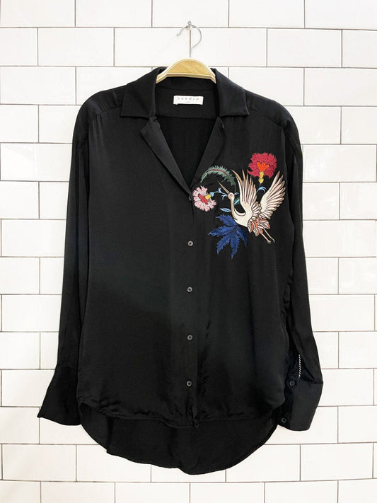 sandro paris hoxton embroidered crane rope trim satin blouse - good market thrift store