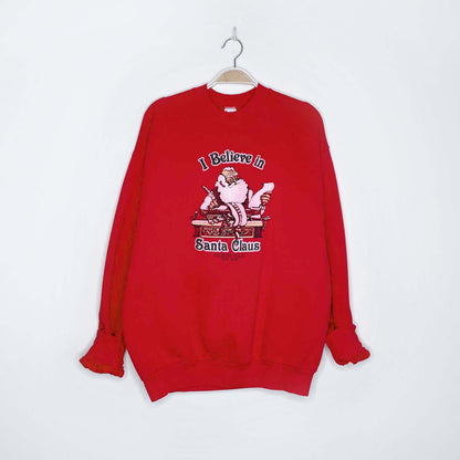 vintage i believe in santa graphic crew - size xl