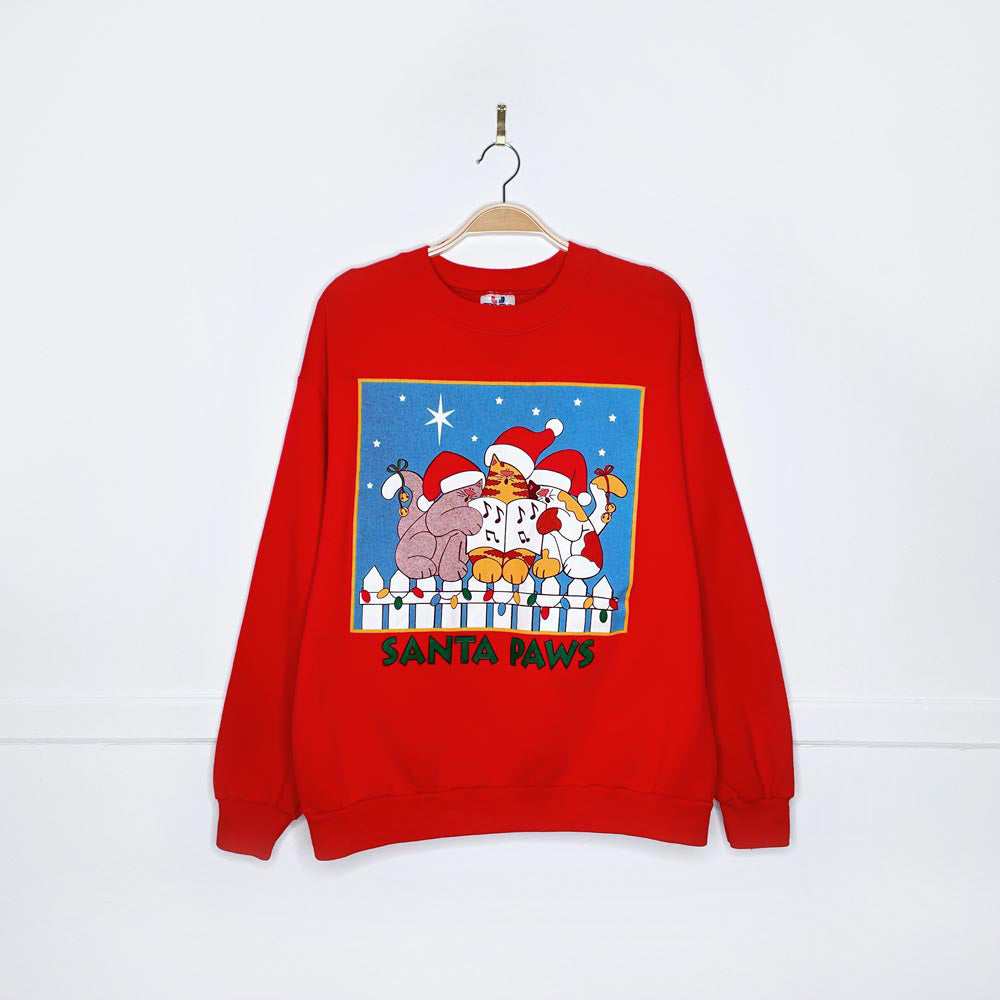 vintage 90s santa paws carolling cats graphic crew