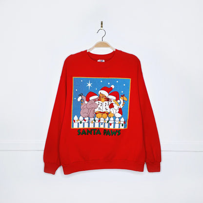 vintage 90s santa paws carolling cats graphic crew
