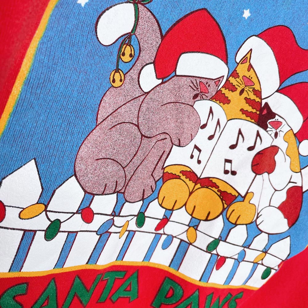 vintage 90s santa paws carolling cats graphic crew
