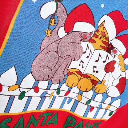 vintage 90s santa paws carolling cats graphic crew
