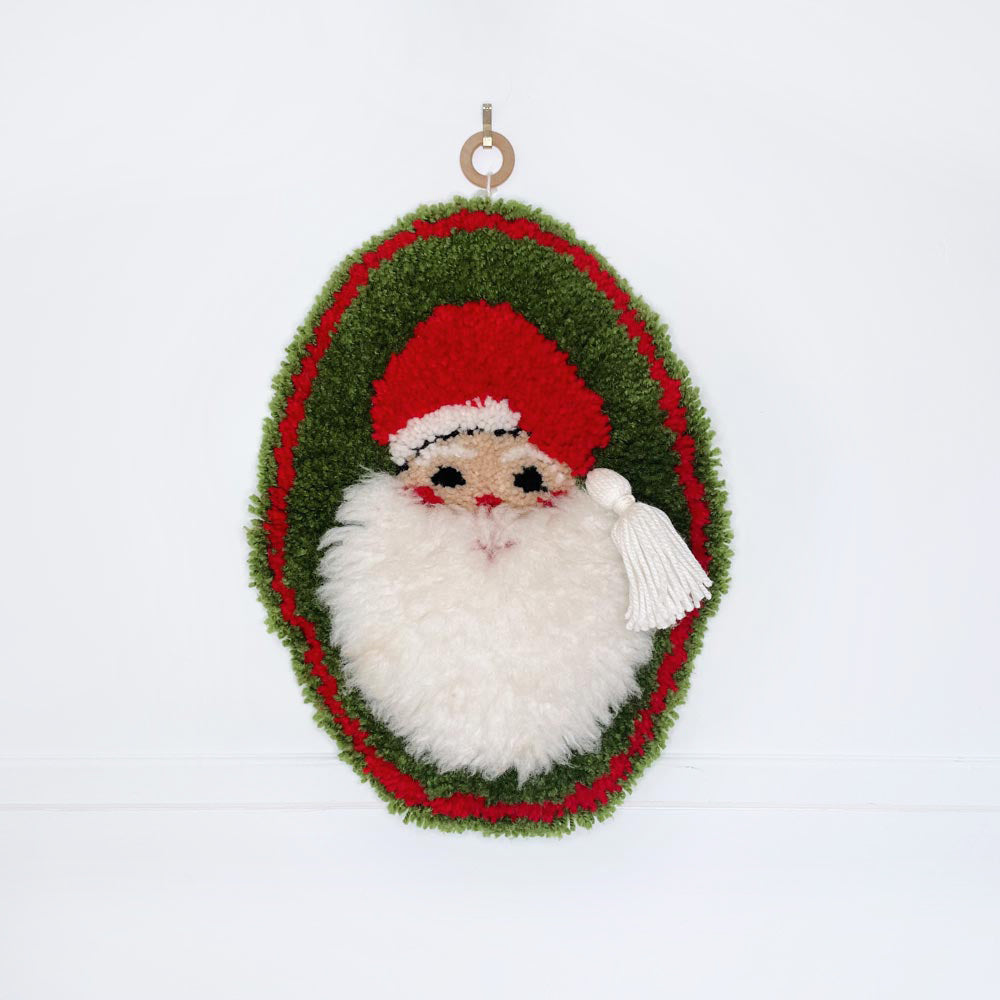 vintage handmade santa latch hook wall hanging