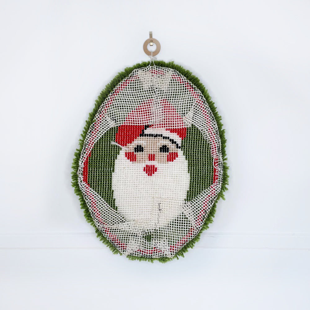 vintage handmade santa latch hook wall hanging