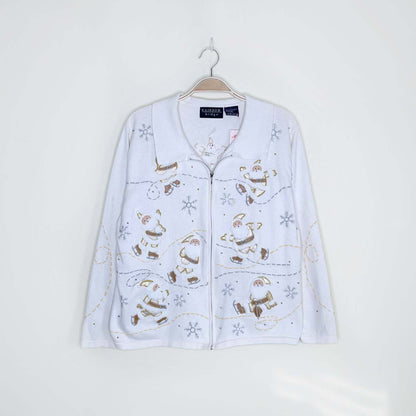 vintage ice skating santas zip cardi - size large