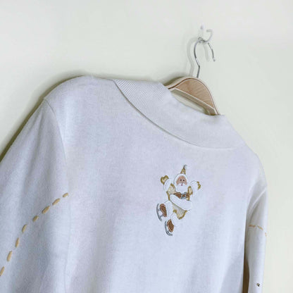 vintage ice skating santas zip cardi - size large