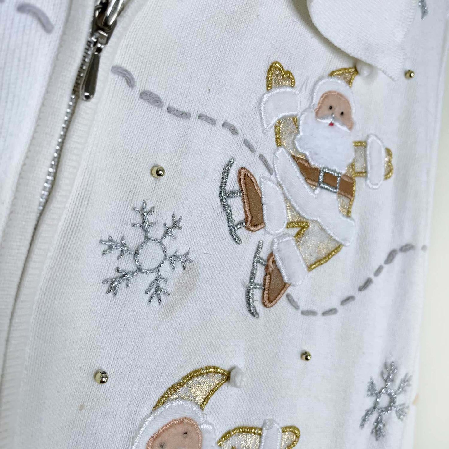 vintage ice skating santas zip cardi - size large