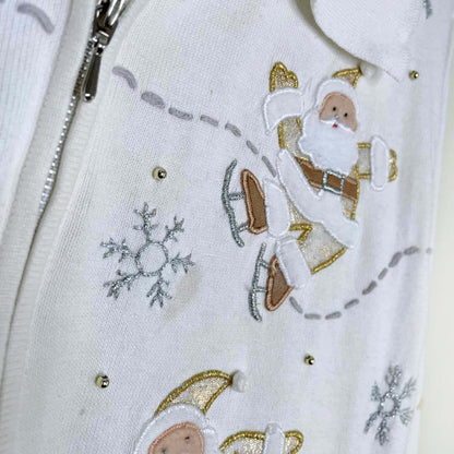 vintage ice skating santas zip cardi - size large