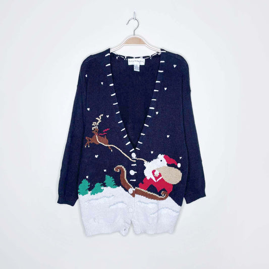 vintage norton mcnaughton santa's sleigh knit cardi - size medium
