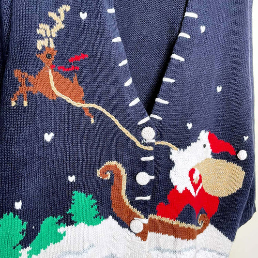 vintage norton mcnaughton santa's sleigh knit cardi - size medium