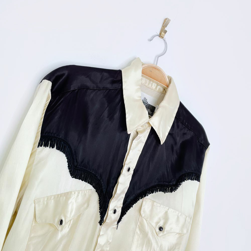 vintage 80s ranch and town satin fringe western shirt | made in USA