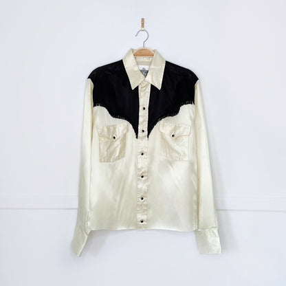 vintage 80s ranch and town satin fringe western shirt | made in USA