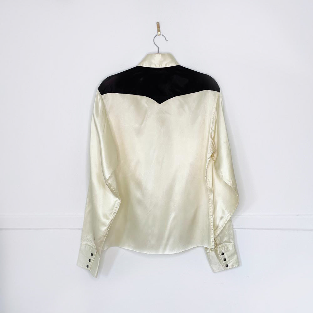 vintage 80s ranch and town satin fringe western shirt | made in USA