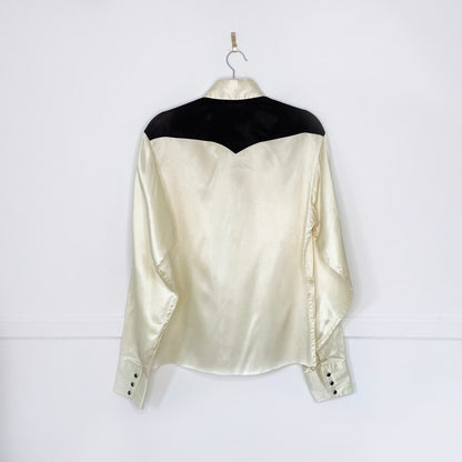 vintage 80s ranch and town satin fringe western shirt | made in USA