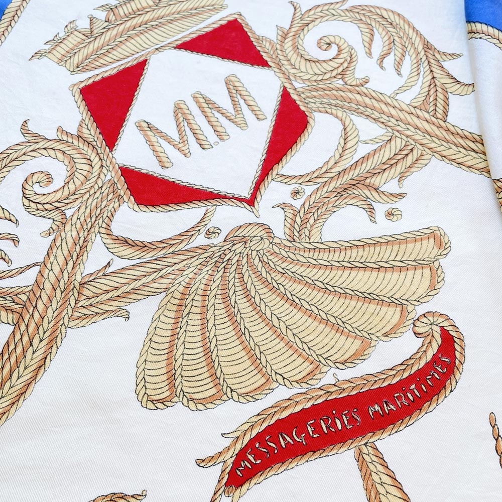 vintage 60s messageries maritimes nautical silk scarf with hand-rolled edge