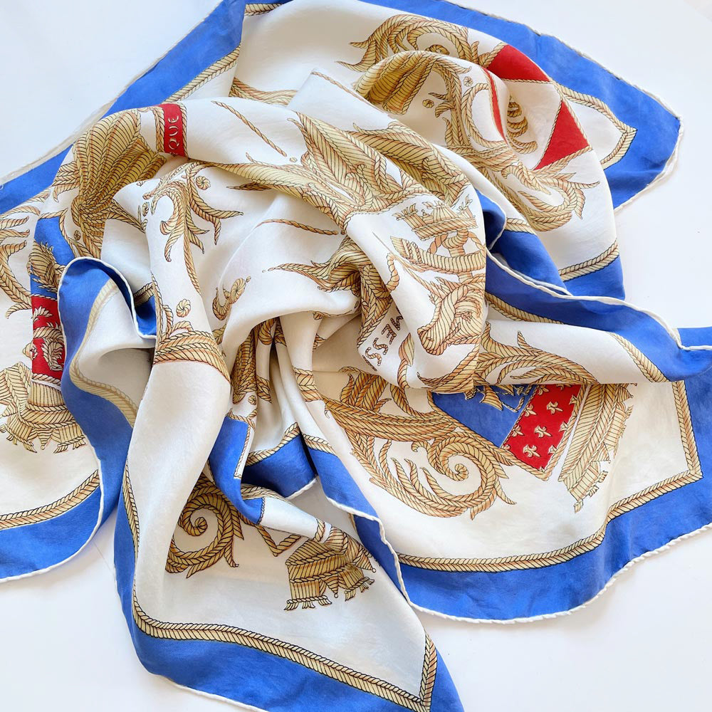 vintage 60s messageries maritimes nautical silk scarf with hand-rolled edge