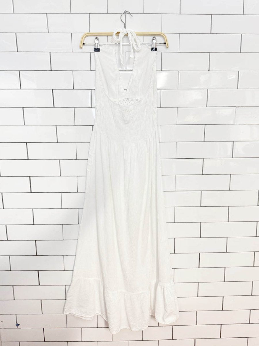 seaspice resortwear crochet halter tiered boho maxi dress - good market thrift store