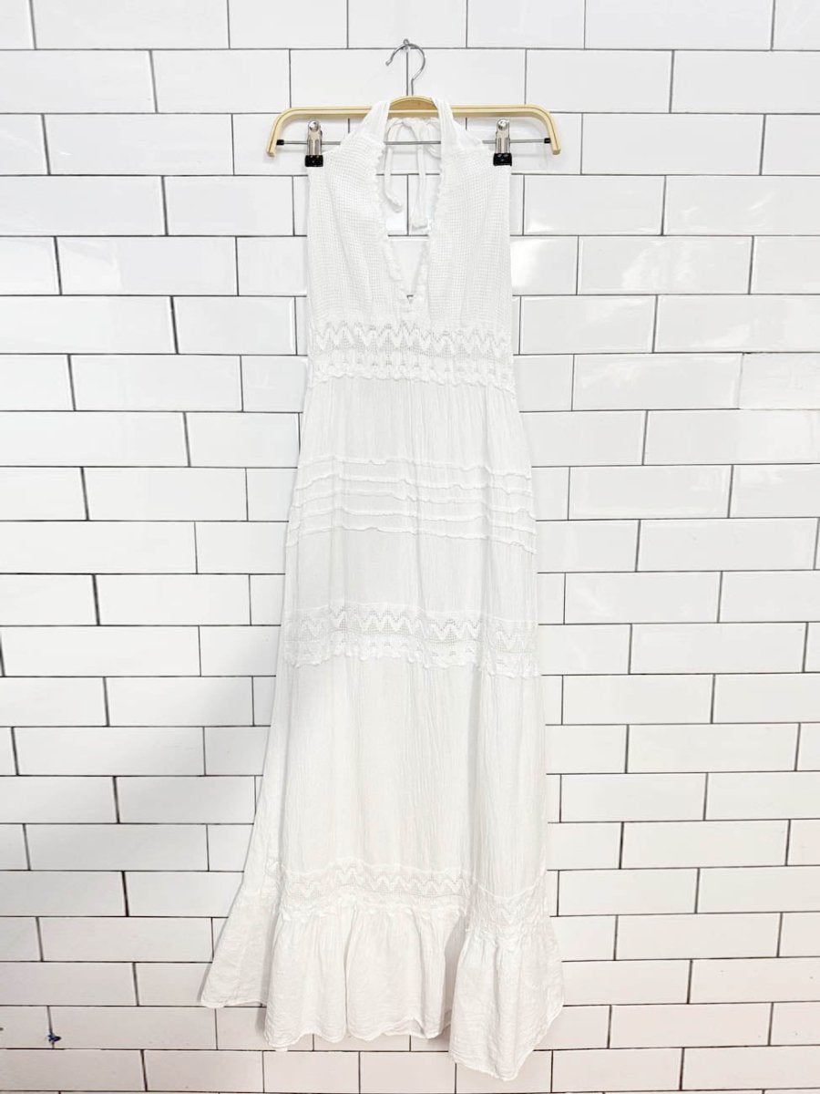 seaspice resortwear crochet halter tiered boho maxi dress - good market thrift store