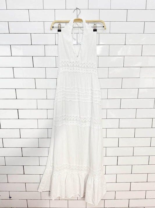 seaspice resortwear crochet halter tiered boho maxi dress - good market thrift store