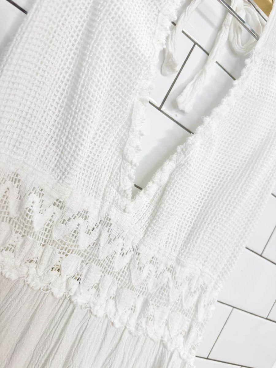 seaspice resortwear crochet halter tiered boho maxi dress - good market thrift store