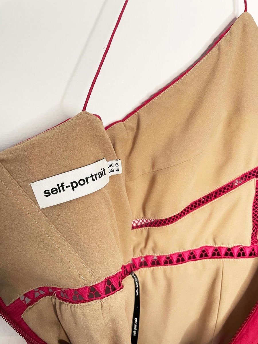 self - portrait pleated chiffon midi cocktail dress - good market thrift store