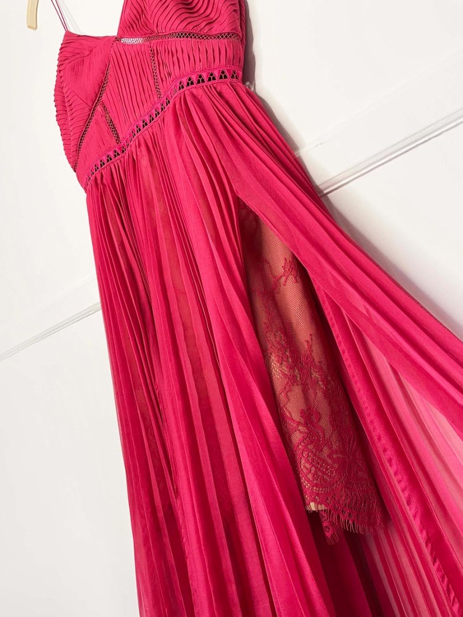 self - portrait pleated chiffon midi cocktail dress - good market thrift store