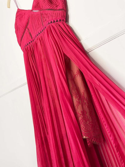 self - portrait pleated chiffon midi cocktail dress - good market thrift store